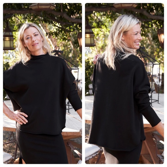 Frank & Eileen Effie Long Sleeve Funnel Neck Capelet Black Triple Fleece Small